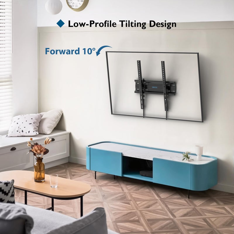 BONTEC حامل تلفاز بونتيك للجدار قابل للإمالة لشاشات 23-60 بوصة، تصميم منخفض، أقصى VESA 400x400 مم، يتحمل حتى 115 رطل، حامل تلفاز لشاشات LCD و LED و OLED المسطحة، قاعدة ثابتة فائقة النحافة تناسب دعامات 16 بوصة - Image 3